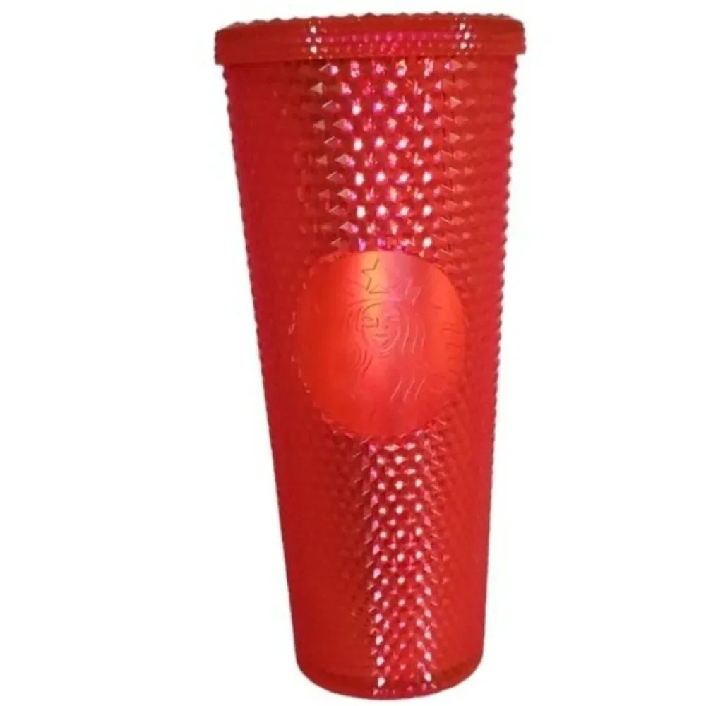 24 oz Starbucks Coffee Travel Tumbler 2023 Ruby Hot Pink Studded Venti COLD CUP